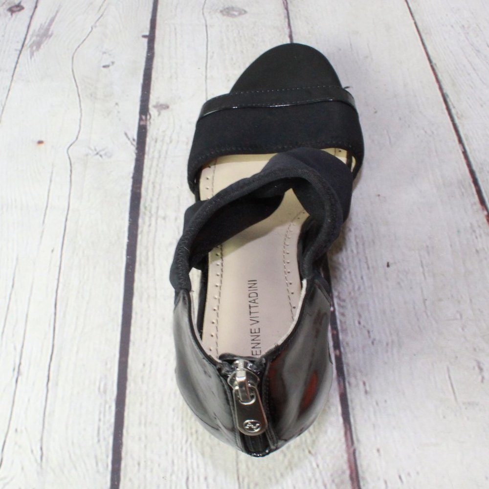 Adrienne Vittadini Chelle Black Back Zip Cork Wedge Heel Platform Sandals US 9 M - Picture 6 of 9